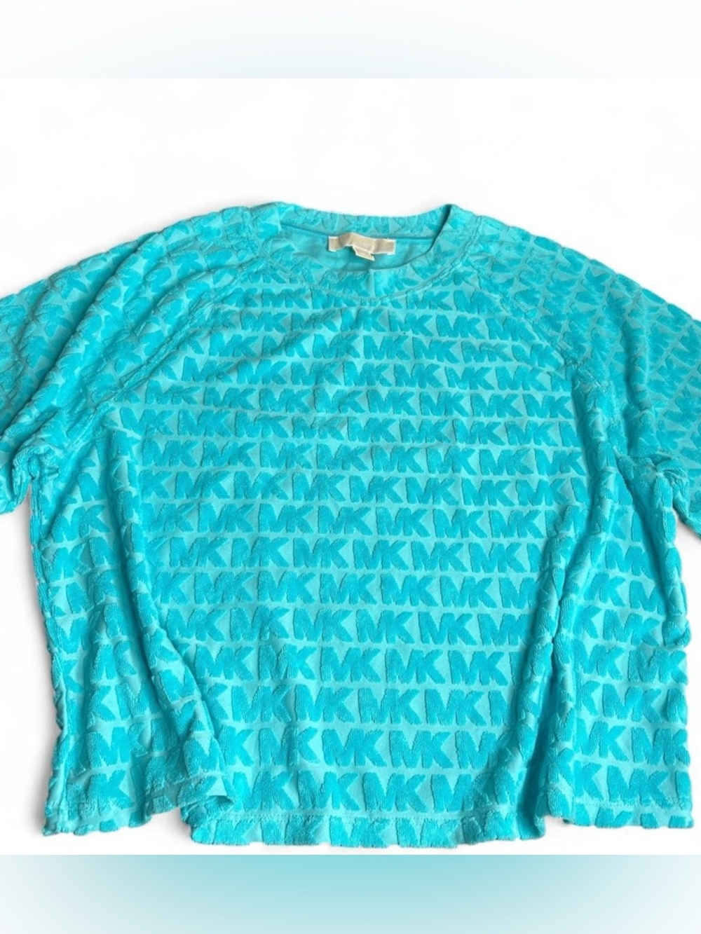 Michael Kors Aqua Jacquard knit Textured MK Logo Crewneck
